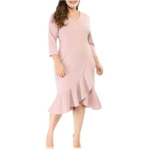 Agnes Orinda Women's Pink  Wrap Ruffle Romantic Dress Size 2X Cocktail Party